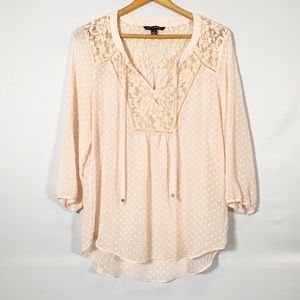 Zac Rachel Swiss Dot Lace Peasant Top Peach Pink
